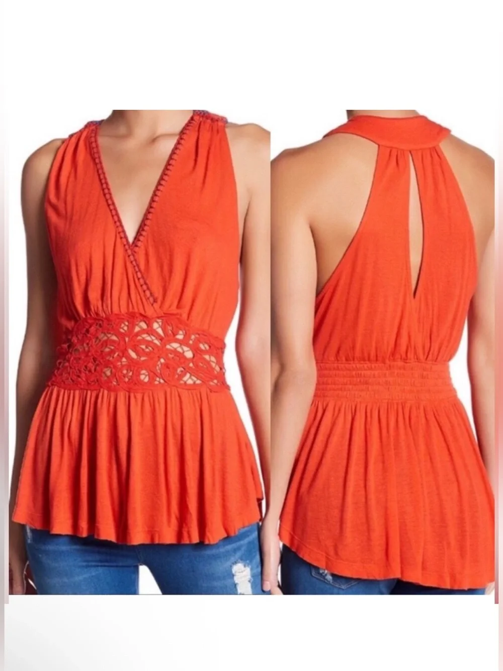 NWT FREE PEOPLE Megan Orange Halter Tank Size Medium